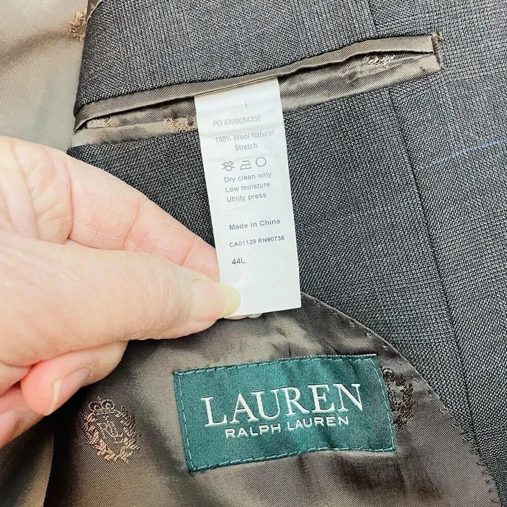 Lauren‎ Ralph Lauren Wool Blazer Mens 44L Olive Brown Micro Plaid Two Button